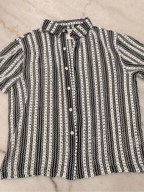 Men’s Black and White Crochet Shirt  button up beachwear